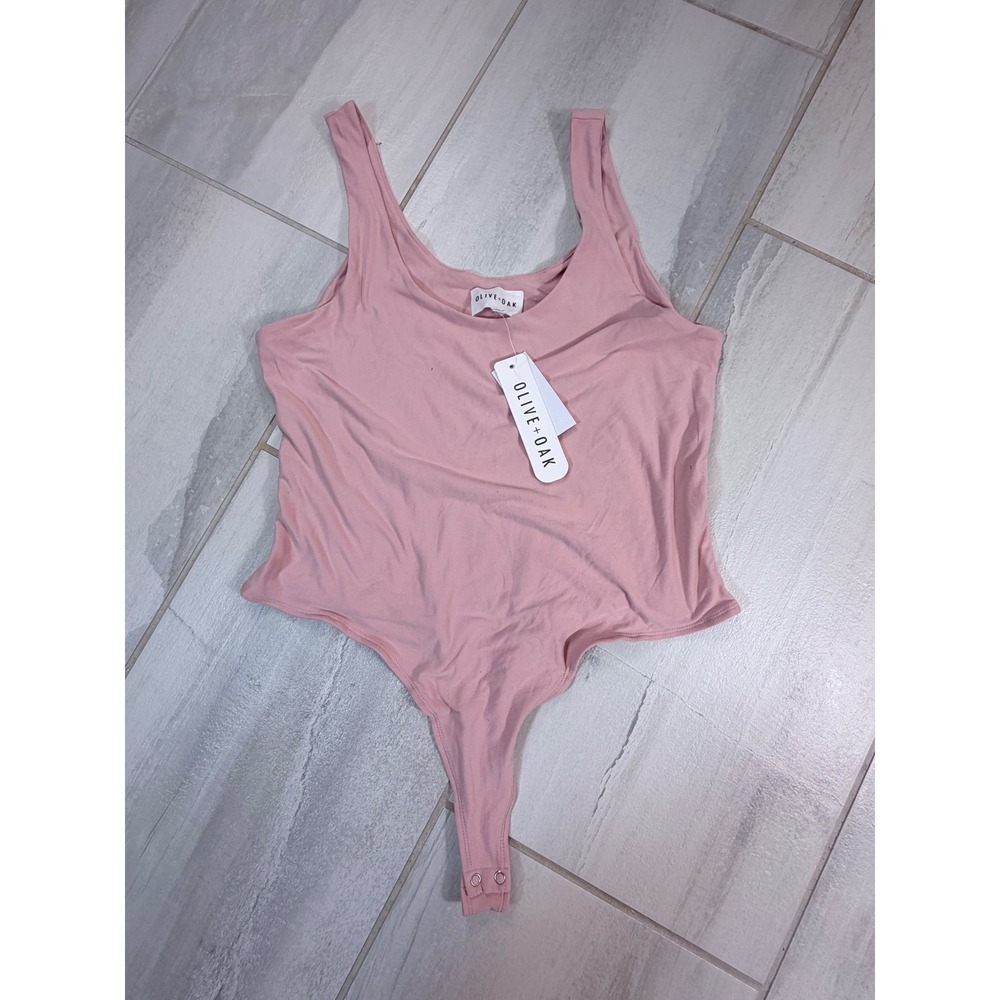 Olive + Oak Women Silver Pink Sleeveless Scoop Neck Bodysuit XL LS5K15058BK NEW
